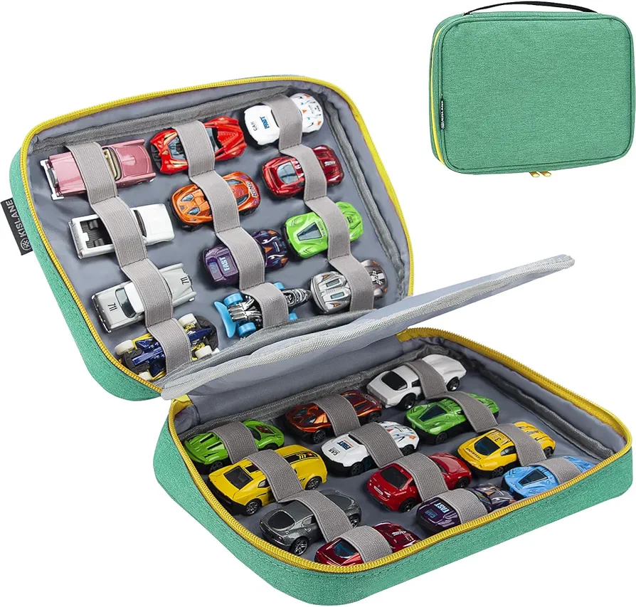 KISLANE 24 Toy Cars Storage for Toy Cars, Storage Case Compatible with 24 Toy Cars, Matchbox Cars, Mini Toys, Toy Cars Storage for Kids, Bag Only (Green)