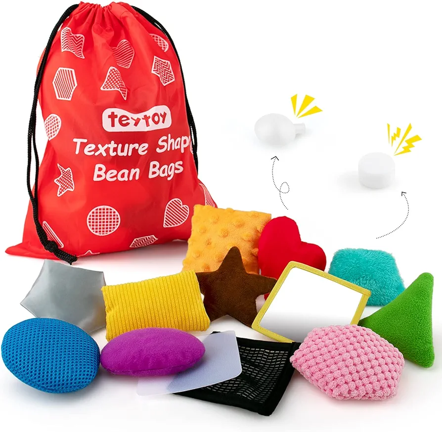 Texture Sensory Bean Bags,Toddler Sensory Toys for Babies,Preschool Toys Set of 13 Beanbags, Shape Sensory Bean Bags with Storage Bag,Develop Fine Motor & Sensory Play for Newborns’ Early Learning