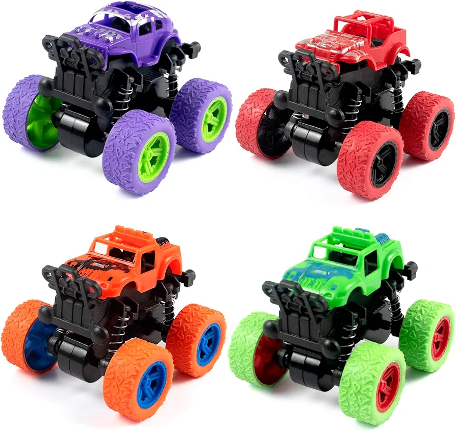 Monster Truck Toys Friction Powered Toy Vehicles for Kids Boys Girls Gifts 3+ Years, 4Packs