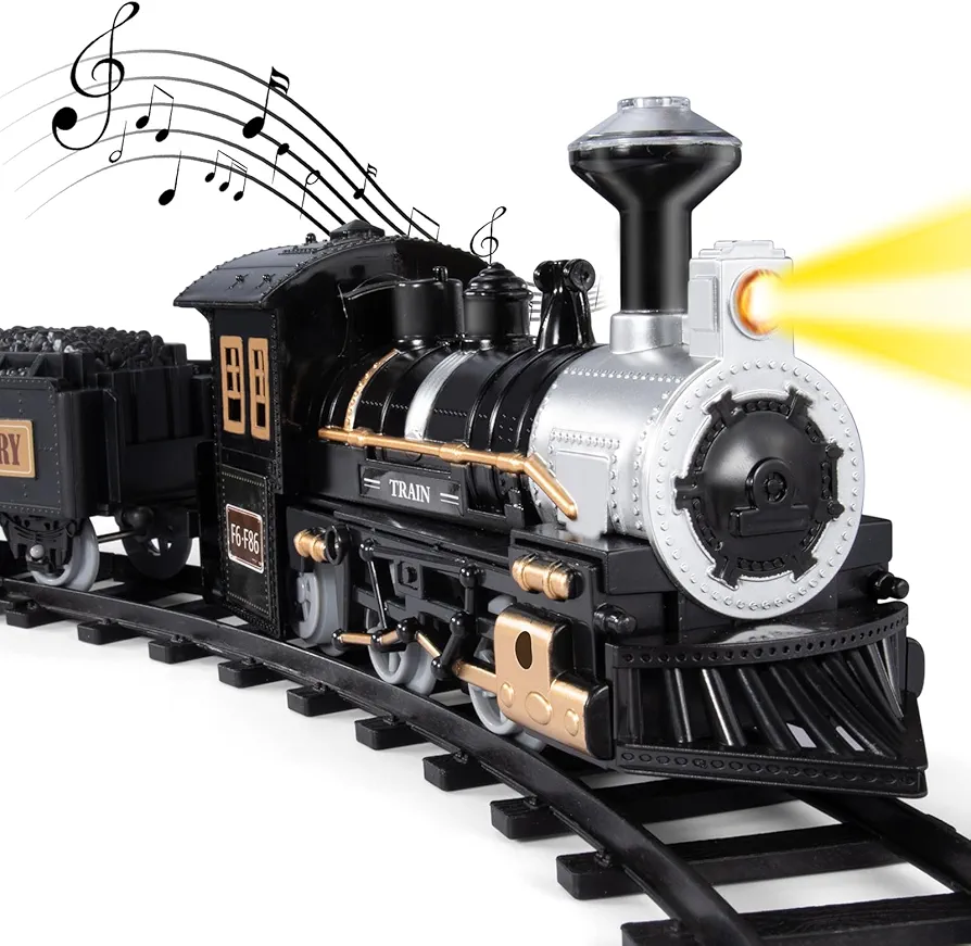 iHaHa Electric Train Set for Kids, Battery-Powered Train Toys Include Locomotive Engine, 3 Cars and 10 Tracks, Classic Toy Train Set Halloween Birthday for 3 4 5 6 Years Old Boys Girls