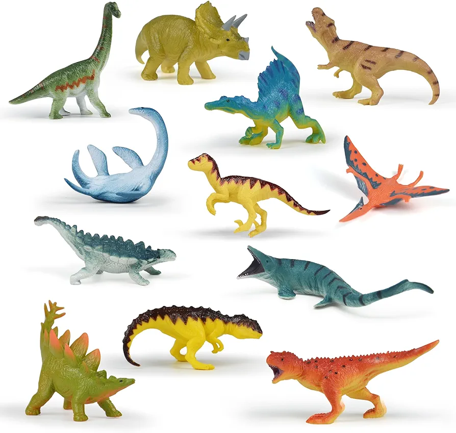 Dinosaur Figure Toys Mini Dino Figurines for Kids Jurrassic Dinosaurs, 100% Hand-Painted, Cake Topper Small Tabletop Figure - 12 PCS