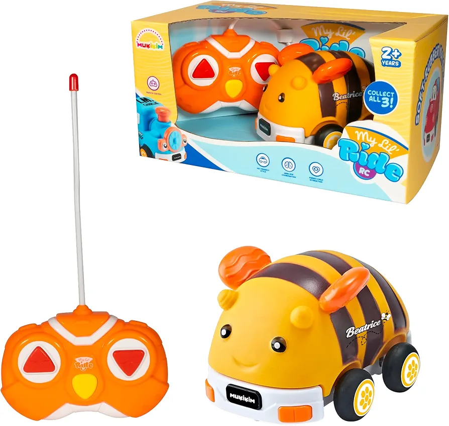 MUKIKIM My Little Rides - Beatrice The Bee. Your Child's First Remote Control Car. Safe & Durable for Ages 2+ Toddlers/Young Kids. Cartoon RC Car with Soft Shell & Crash-Resistant Design