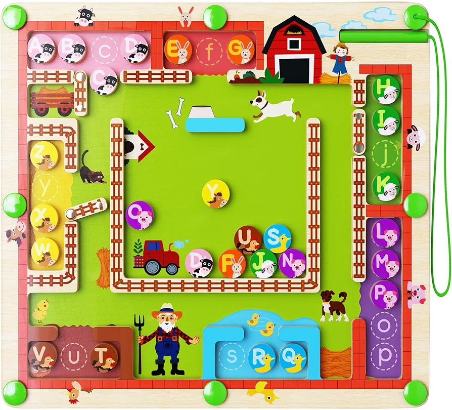 Farm-themed Magnetic Alphabet Letter Maze, Montessori Fine Motor Skills Toys & Color Sorting Toys for 3+ Years Old Boys and Girls, Gifts for Preschool Educational Sensory Activities for Toddlers