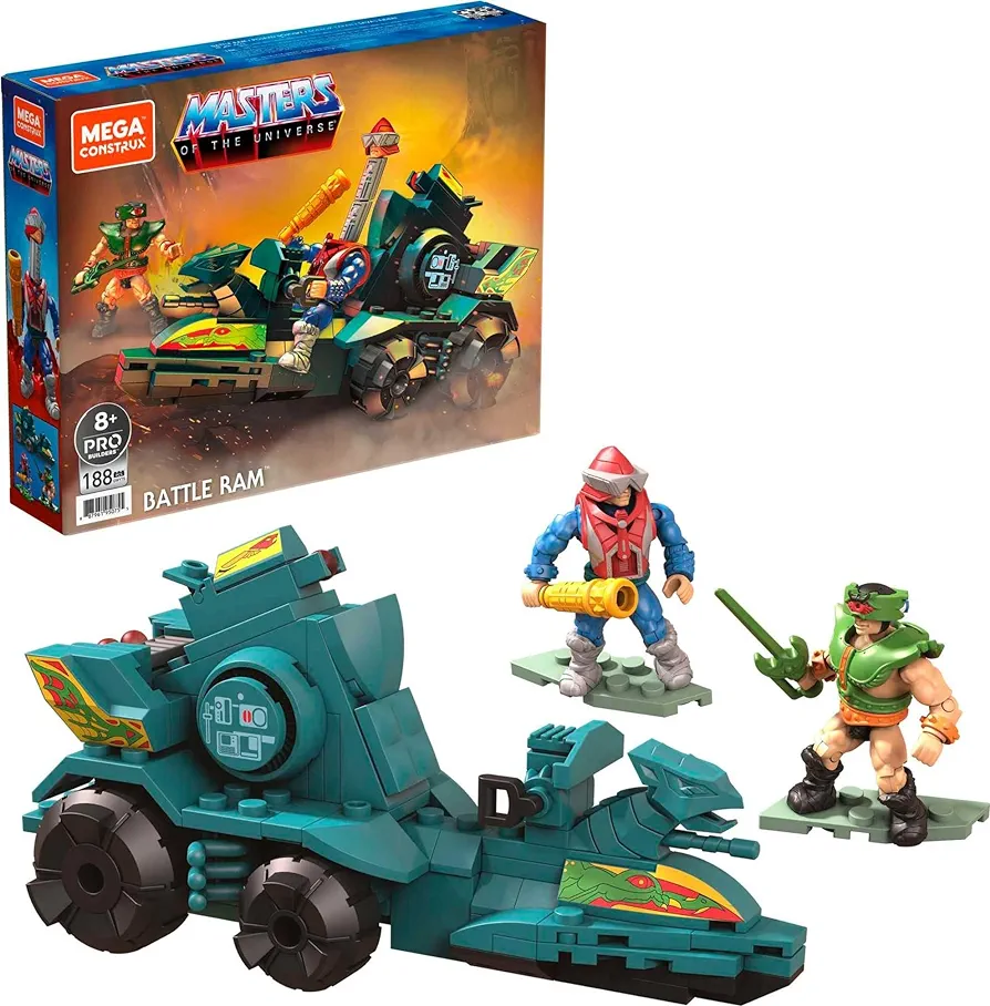 MEGA Construx Masters of the Universe Building Toys Set, Battle Ram and Sky Sled with 188 Pieces, 2 Micro Action Figures, for Kids