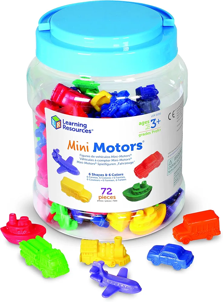 Learning Resources Mini Motors Counting and Sorting Fun Set - 72 Pieces, Ages 3+ Car Counters for Kids, Preschool Math Counters, Math for Preschoolers