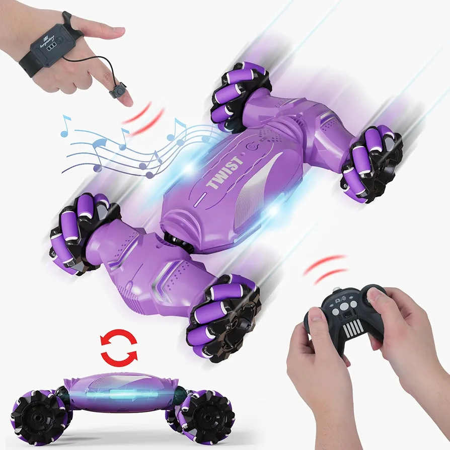 Gesture Sensing RC Stunt Car Toys for Kids - Hand Remote Control Car with Light Music Transform Off-Road Vehicle 360° Rotating RC Drift Cars Cool Birthday Gifts for Boys Girls (Purple)