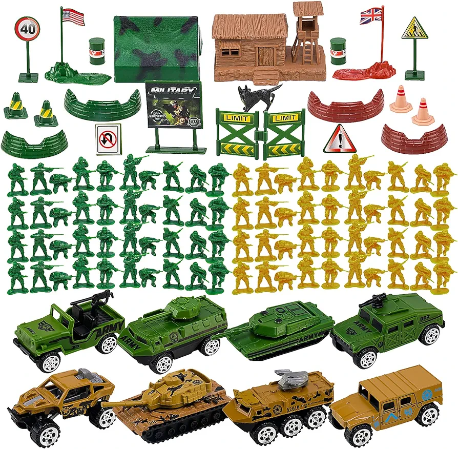 Army Men Playset with Army Men Action Figures, Army Men Soldiers Toys for Boys Kids Ages 4-8-12, Military Toys Set with Army Men Tank, Plane, Green Army Men, Army Guys, Toy Soldiers for Boys