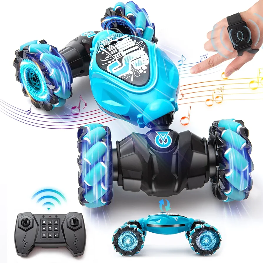 Remote Control Car Gesture Sensing RC Stunt Car with Watch Hand Controlled Car Hand Controlled RC Car Crawler 360°LED 4WD Rechargeable Toy Cars for Kids Boys Girls Adults