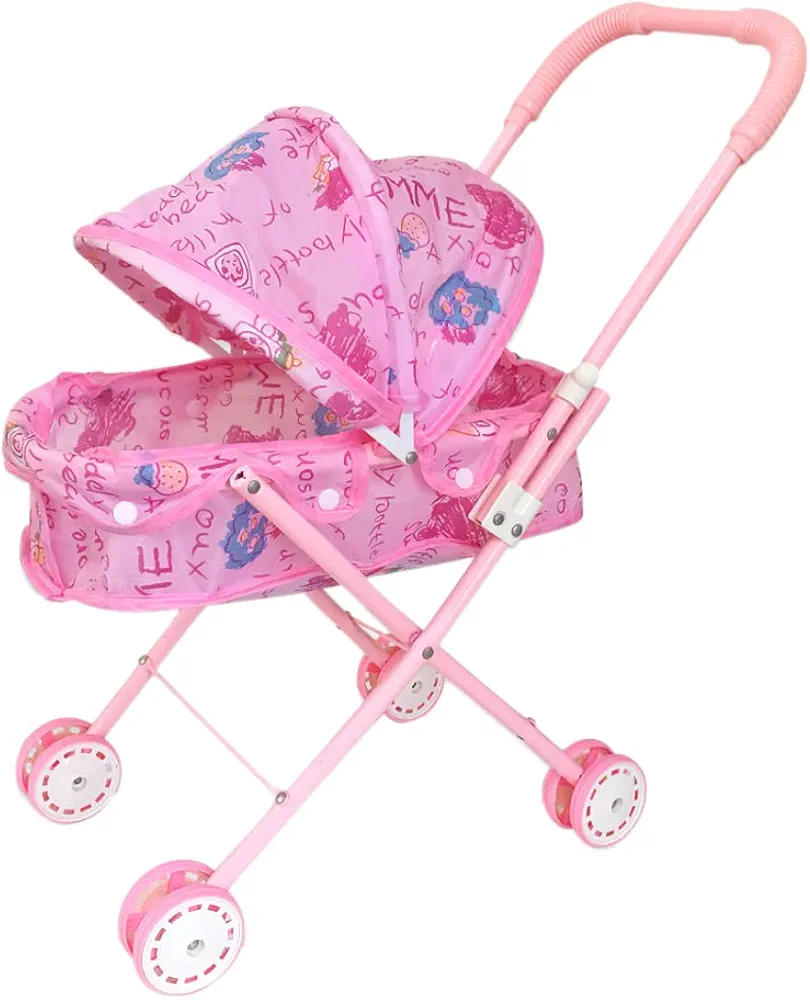 Baby Doll Stroller, Doll Stroller Foldable Adjustable Hood Detachable Washable Anti-Rust Doll Pram Large Capacity Toy Pushchair for Kids