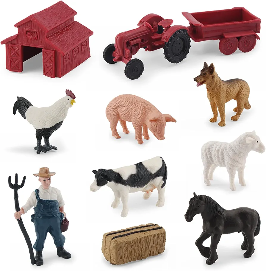 MEMOVAN Realistic Mini Barn Farm Toys Tractor Playset - Plastic Farm Animals Figurines Farm Cake Toppers Farm Figures Farmer Vehicle Toy Truck with Trailer for 3-12 Years Old Kids Boys Girls Toddler