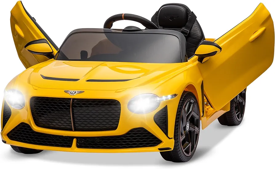 12V Ride on Toy Car, GAOMON Licensed Bentley Electric Car for Kids w/Parent Remote Control, 2 Speeds, 2 Opening Scissor Doors, Music, LED, AUX, Kids Cars to Drive Battery Powered Wheels, Yellow