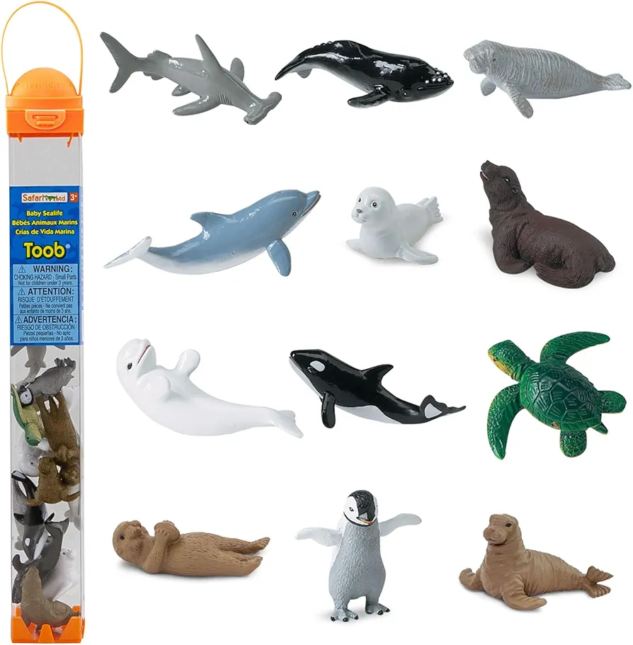 Safari Ltd. Baby Sea Life TOOB - Figurines: Harp Seal, Beluga, Penguin, Dolphin, Orca, Shark, Manatee, Turtle, Walrus, Sea Lion, Otter - Educational Toy Figures For Boys, Girls & Kids Ages 3+