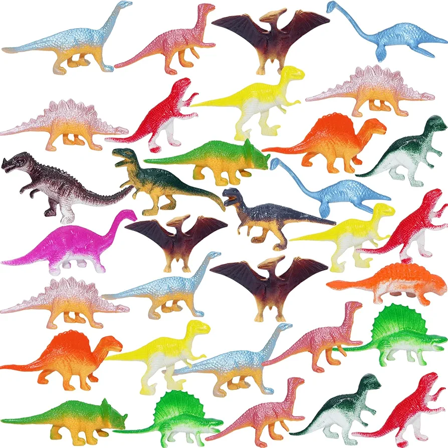 64Pcs Mini Dinosaur Figures, Assorted Small Plastic Dinosaur Toys for Cake Toppers Easter Eggs Filler