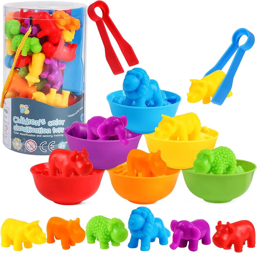 Counting Animal Toys Color Matching Games Preschool Learning Activities Sorting Stacking Toys Math Couting Educational Sensory Montessori Toy for Toddlers Kids Ages 3 4 5