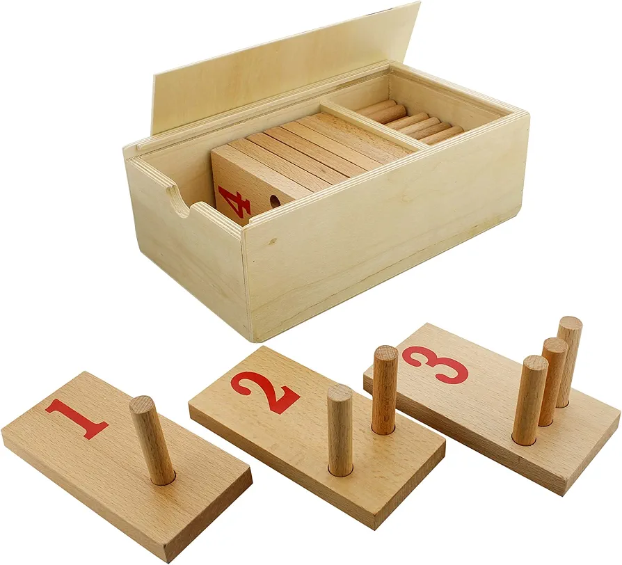 Montessori Math Preschool Learning Activities - Easy Kindergarten Math Manipulative Counting Toys - Wooden Peg Board Toy Homeschool Math Counters 1-10 Number Puzzle - Pre K School Supplies