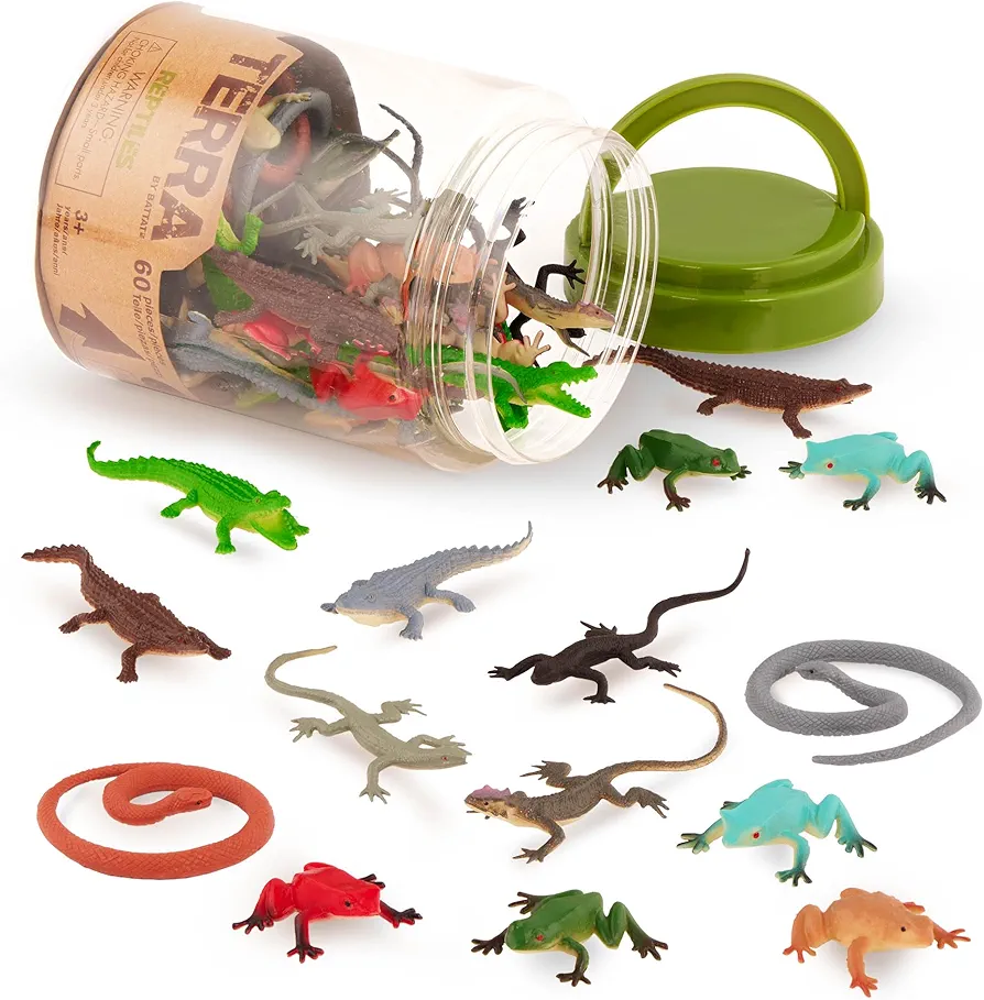 Terra by Battat – 60 Pcs Lizards Animal Tube – Realistic Plastic Animal Toys – Reptile & Amphibian Figurines – Frog, Alligator, Snake & More for Kids and Toddlers 3+