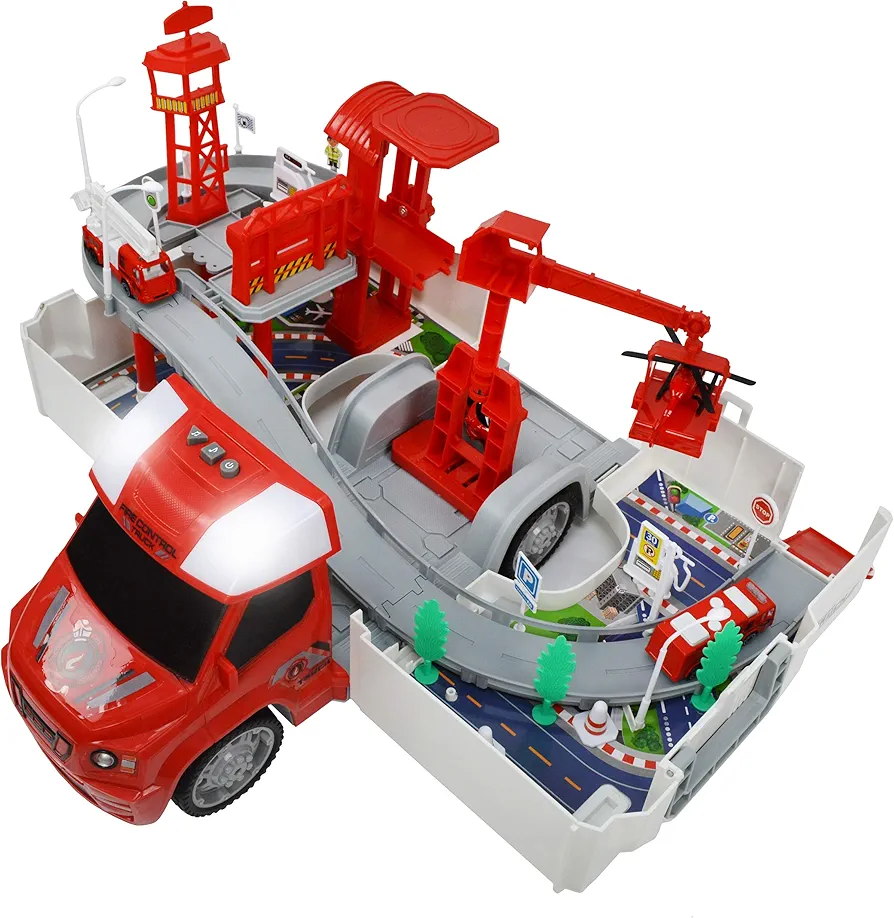 Kids Police Van 2 in 1 Transform Die Cast Race Around Track Playset - (FIRE FIGHTER)