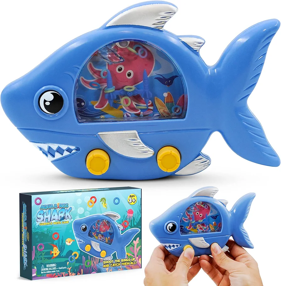 YoYa Toys Aqua Rings Shark Handheld Game for Kids - Retro Toys and Nostalgic Car Activities for Kids - Portable Road Trip Toys and Calming Travel Games - Great Shark Toys Gift and Party Favors