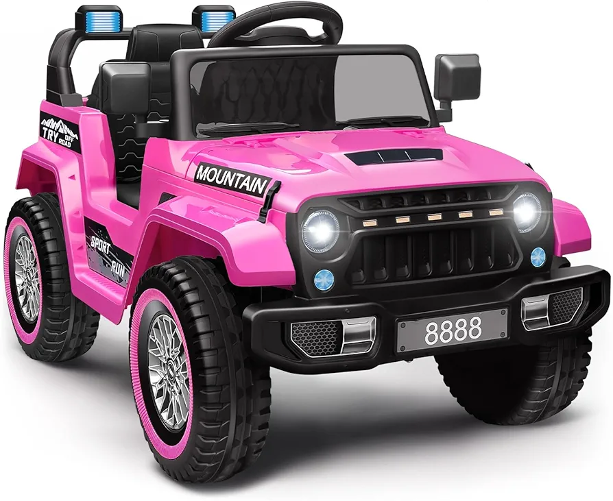 TEOAYEAH Kids Ride On Truck Car 12V, Battery Powered Electric Vehicle w/2x35W Motors, Remote Control, Big Wheels, Wireless Music, Ideal Gift for Kids, P1 Large, Pink