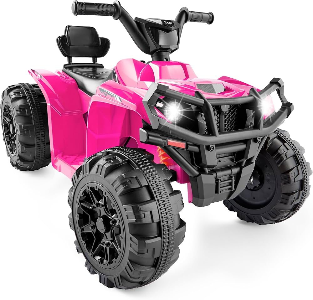 Best Choice Products 12V Kids Ride-On Electric ATV, 4-Wheeler Quad Car Toy w/Bluetooth Audio, 2.4mph Max Speed, Treaded Tires, LED Headlights, Radio - Hot Pink