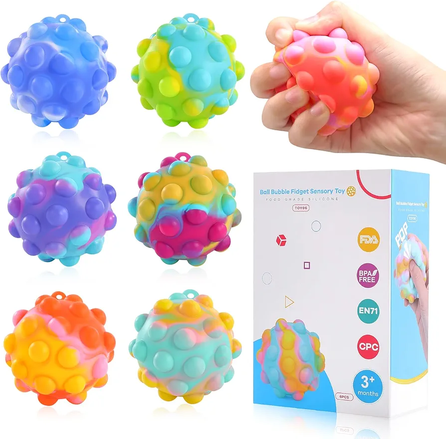 Pop Fidget Toys Its Ball Toy 6 PCS 3D Stress Balls It Pop Fidgets Pack Party Favors for Kids Toys Autism Sensory Toys Bulk Squeeze Toy Toddler Toys for Boys Adult Stress Relief Easter Basket Stuffers