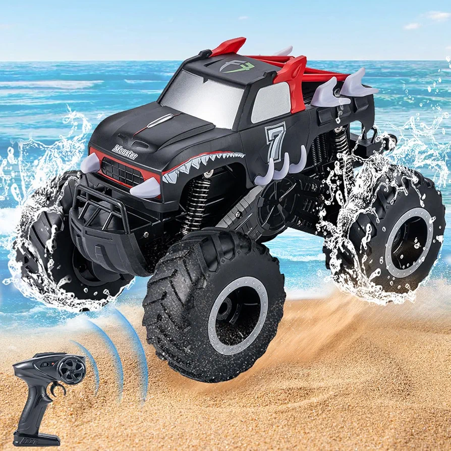 Remote Control Amphibious Car Toys for Kids-360°Spin Off-Road RC Truck for All Terrain - 1:16 IPX7 Waterproof RC Monster Cars Pool Toys Birthday Gift for Boys