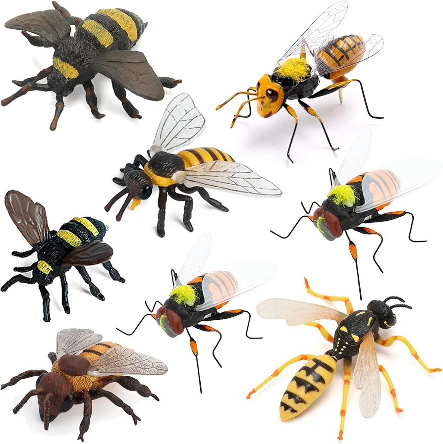 ONEST 8 Pieces Bee Figurines Various Bees Model Honeybee Figurines Insect Toy Realistic Garden Insect Bee Figures Set Realistic Detailed Bee Figures Toys for Kids Adults