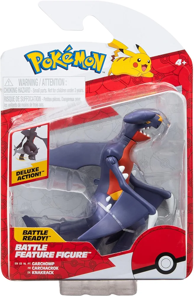 Pokémon Garchomp Battle Feature Figure - 4.5-Inch Garchomp Battle Ready Figure with Tail Swing Attack