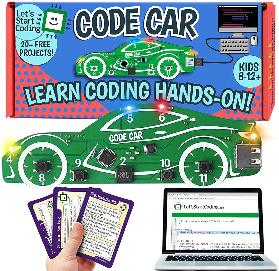 Code Car Kids Coding Toy for Kids 8-12+ and Teens. Learn Block & Typed C++ Coding with Hands-On Electronics & 40+ Projects Including Custom Siren, Honk The Horn, and Reverse Alarm.