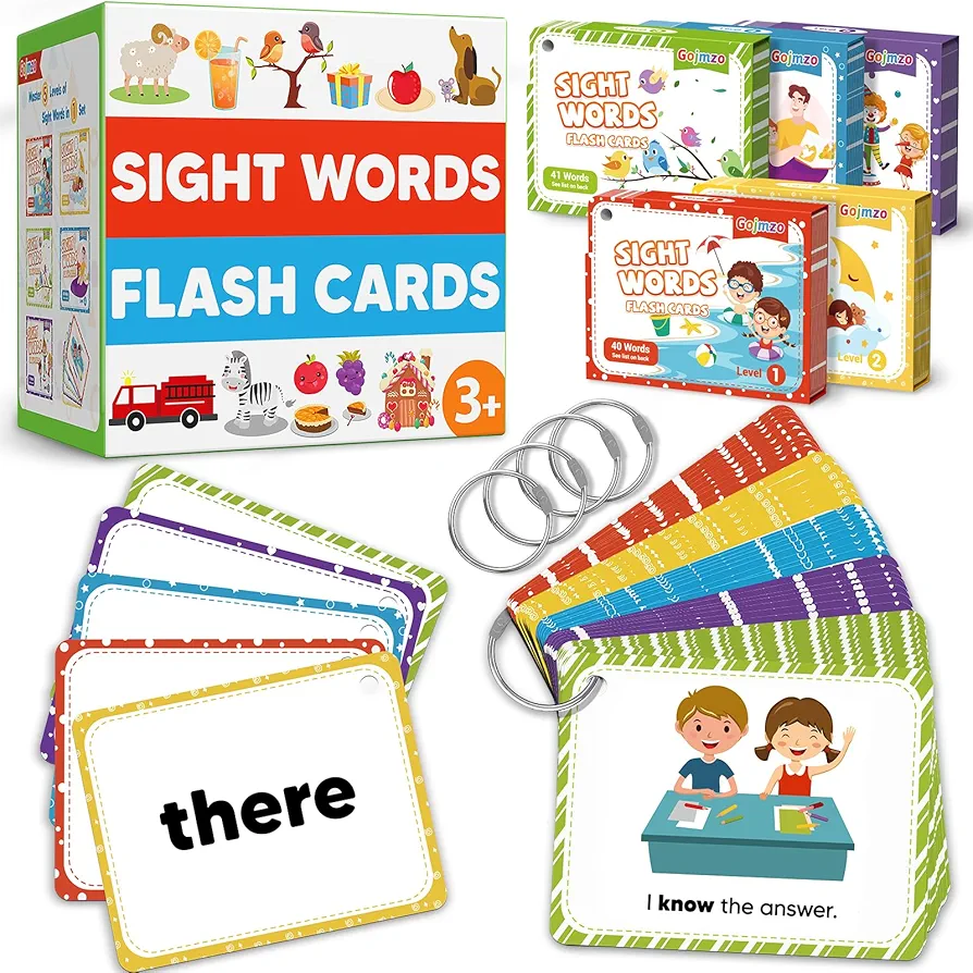 Gojmzo Sight Words Flash Cards Kindergarten Preschool Learning Activities, Homeschool Supplies for Kids Ages 4-8, 220 Dolch Sight Word Reading Spelling Games Learning Toys for 3 4 5 Year Old Toddlers