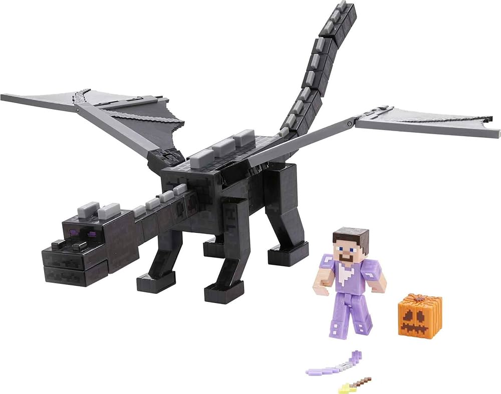 Mattel Minecraft Ultimate Ender Dragon Figure, 20-in Mist-Breathing Creature, Plus 3.25-in Color-Change Steve Figure, Weapon, Amor and Battle Accessory, Gift for 6 Years Old and Up