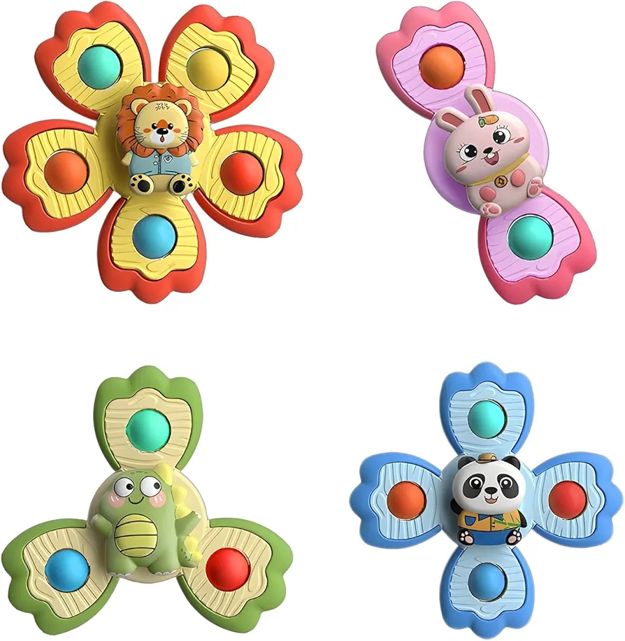 4 Pcs Suction Cup Spinner Toy for Babies, Baby Bath Toys for Toddlers 6 12 18 Months, Fidget Spinners Toy for Kids 1-3 Easter Birthday Baby Gifts Sensory Toys