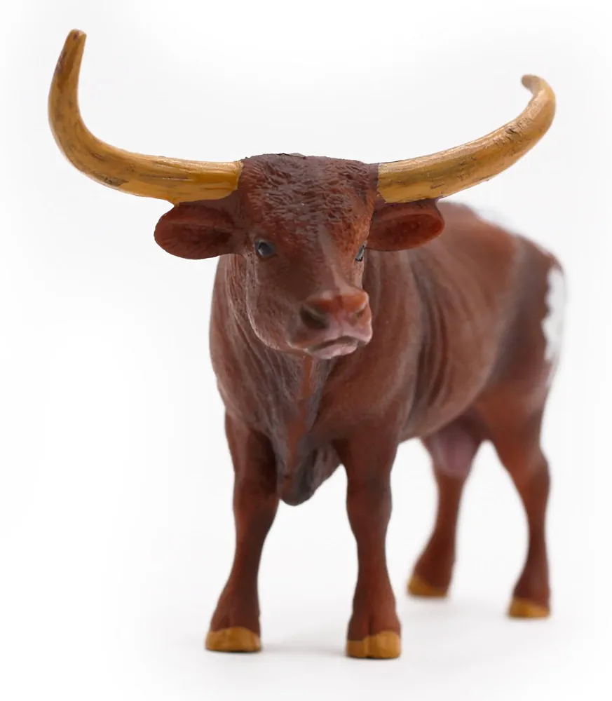 Gemini&Genius Farm Animal Toys, Longhorn Cow Action Figure, Hand Painted, 6 Inches Length, Realistic and Durable Farm Toys for Children Boys and Girls Gift (1067)