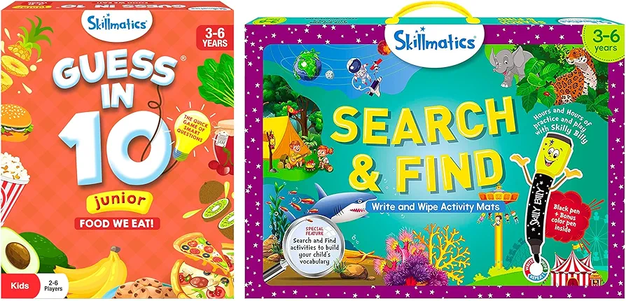 Skillmatics Guess in 10 Junior Food We Eat & Search & Find Bundle, Gifts for Toddlers, Girls & Boys Ages 3, 4, 5, 6 & Up