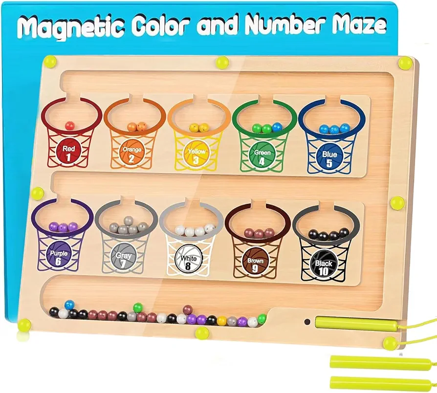 Magnetic Color & Number Maze, Montessori Counting Matching Toys, Wooden Magnet Maze Board Game Toys, Montessori Fine Motor Skills Toys for 3 4 5 Years Old Preschool Learning Activities