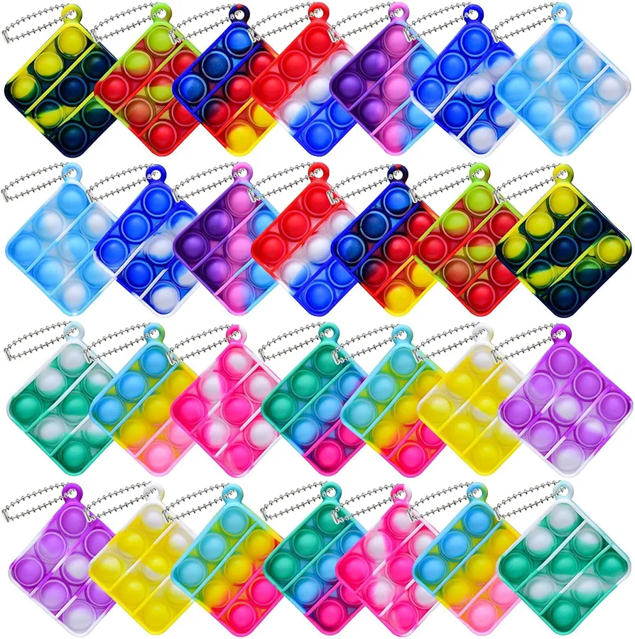 28 Pcs Mini Pop Fidget Toy Pack Simple Bubble Popping Keychain, Squeeze Rainbow Stress Relief Sensory Hand Pops Bulk Toy, Office Desk Toys for Kids Adults Christmas Party Favors Student Gifts