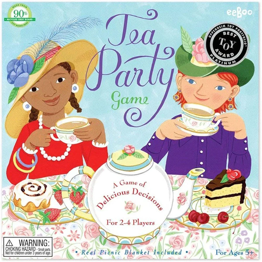 eeBoo: Tea Party Spinner Game, Develops Patience and Social Skills for Children, 2 to 4 Players, 15 to 30 Minute Play Time, for Ages 3 and up