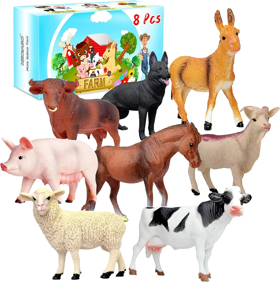 Animal Figurines, Big Animal Toys, 8 Pcs Farm Animals Figurines Toys, Realistic Plastic Animals Playset, Educational Learning Toy Set for Kids Toddlers