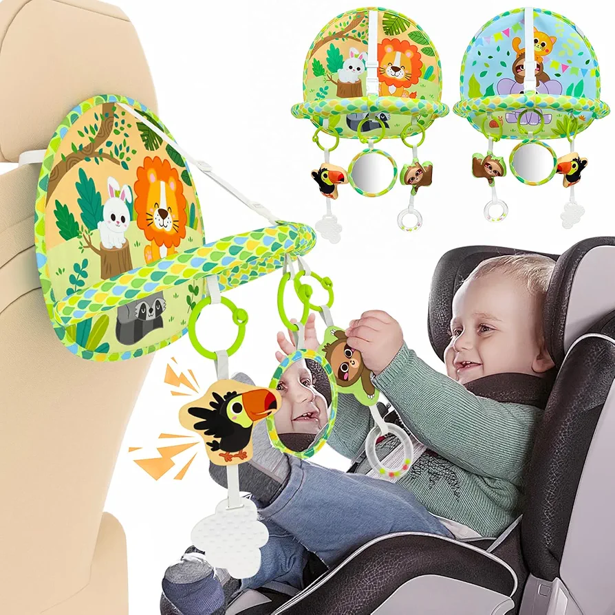 Dr.Rapeti Baby Car Seat Toy for Travel Rear Facing Double Sided Baby Travel Activity Car Seat Entertainment Toy Easy Drive Gift for Newborn Baby Infant 0-12 Month