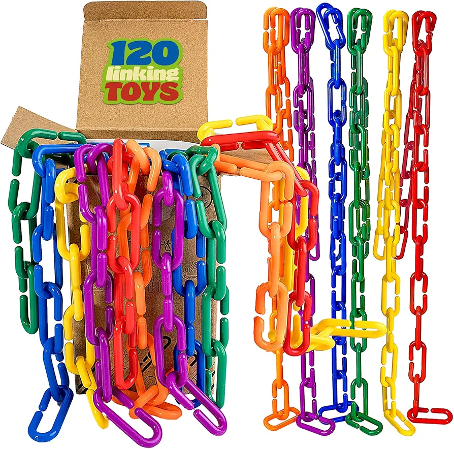 Skoolzy 120 Pcs Plastic Chain Links for Kindergarten, Link and C Clips for Kindergarten Math Games, Classroom Must Haves and Fine Motor Toys, Links for Fine Motor Skills & Kindergarten Manipulatives