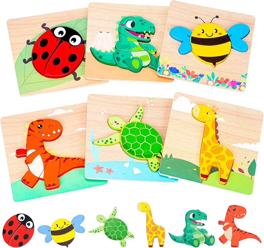 Wooden Puzzles for Toddlers 1-3, Toddler Puzzles Ages 2-4, Montessori Puzzles for 1 Year Old, Animal Shape Montessori Toy Baby Puzzles Learning Preschool Educational Toys Birthday Gift