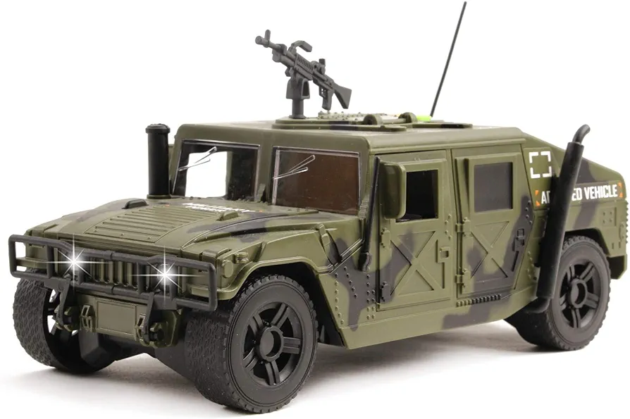 Military Fighter Truck Friction Powered With Lights And Sounds Kids Push And Go 1:16 Scale Pretend Play Armored Army Vehicle Doors Open Quality Action Toy Car Great Gift For Children Boys Girls