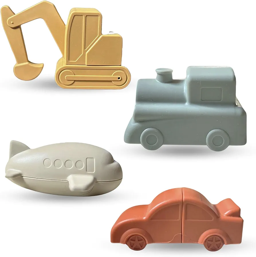 Vehicle Bath Toys- Toddler Bath Time - Aesthetic Baby Bath Toys-Car, Plane, Excavator, Train Silicone Non Toxic Toys-Bath Toys for Boys-Water Toys for Toddlers and Kids