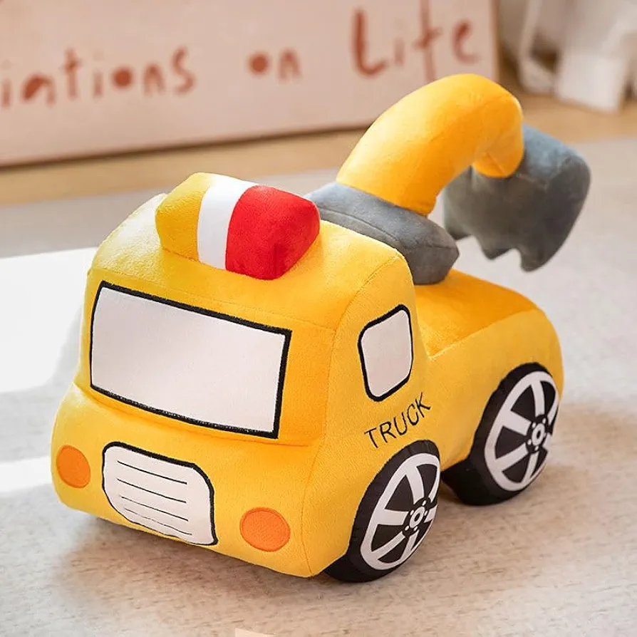 XIYUAN Bus Plush Toy car Plush Simulation School Bus Cute Cartoon Pillow Stuffed Van car Cushion Plush car Gift Cushion Children's Birthday Party Gift (11X7X6Inch) (Excavator)