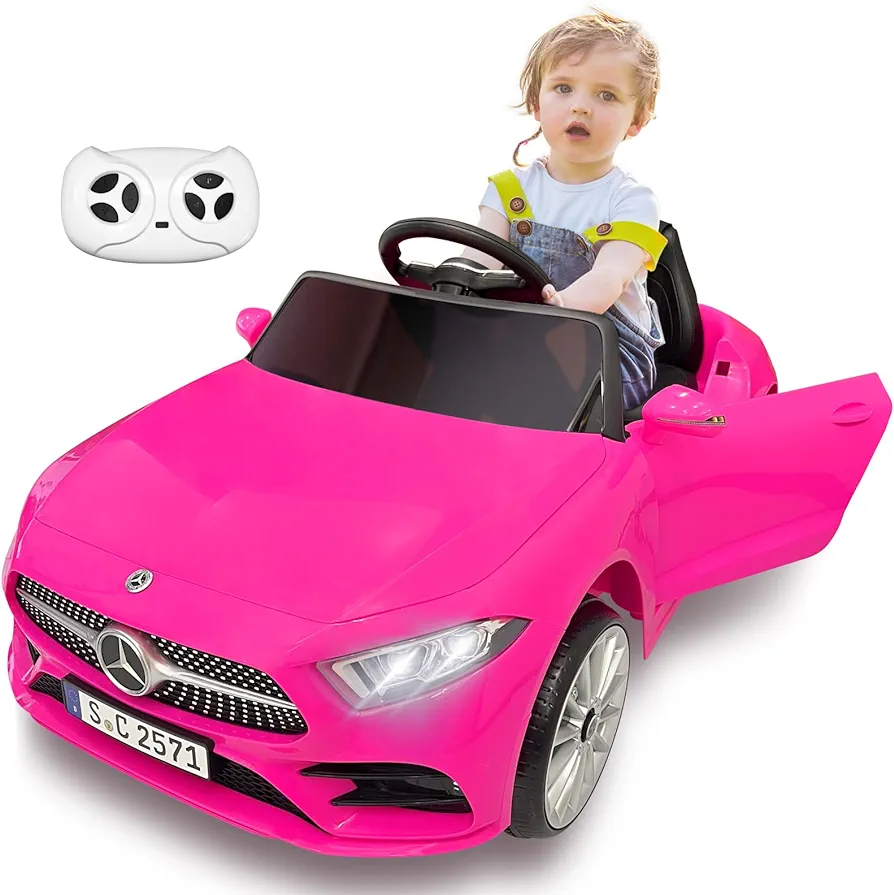 12v Battery Kids Ride on Electric Vehicles Cars Power Wheel Toy Mini Car for Age 1-6 Toddler Baby to Drive with Steering Remote Control Mercedes Benz Kid Car for Boys Girls (Pink)