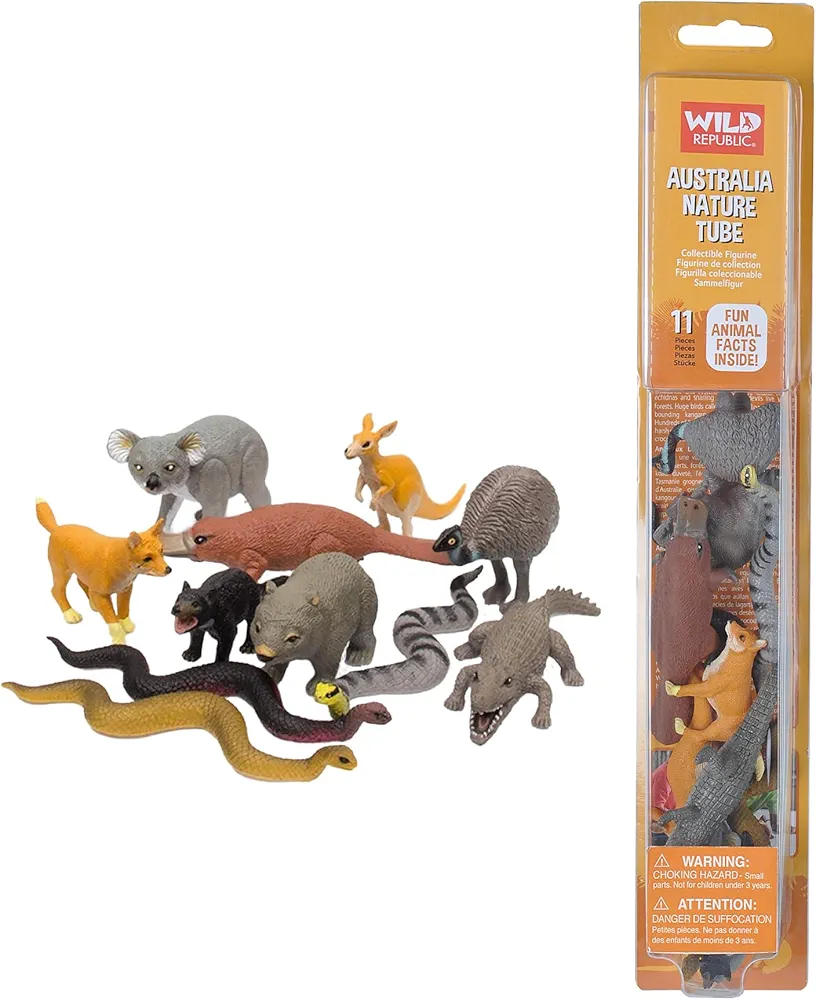 Wild Republic Australia Toy Figures, Kangaroo, Crocodile, Koala, Platypus, Wombat, Emu, Dingo, Tasmanian Devil, Snakes, Gifts for Kids, 11Piece Set, Multi (15076)