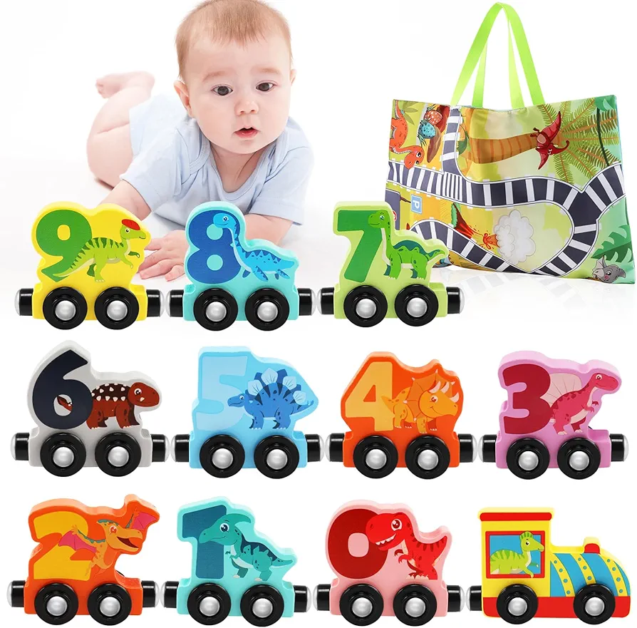 Wodden Dinosaur Magnetic Train Set for Toddlers 2-4 Dinosaur Toys for Kids Train Toys for Toddlers 3-5 Magnetic Train Car Toys for Toddlers with Playmat/Storage Bag juguetes para niños