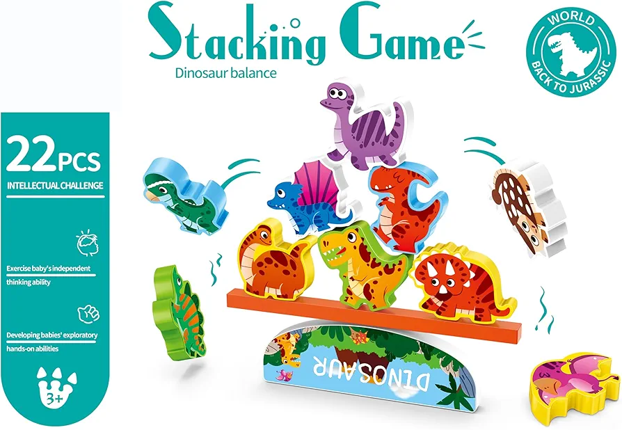 JAQI Stacking Game Dinosaur Balance Toys Montessori Toddlers Learning Alphabet Word Christmas Birthday Gifts Toys for Boys Kids Girls