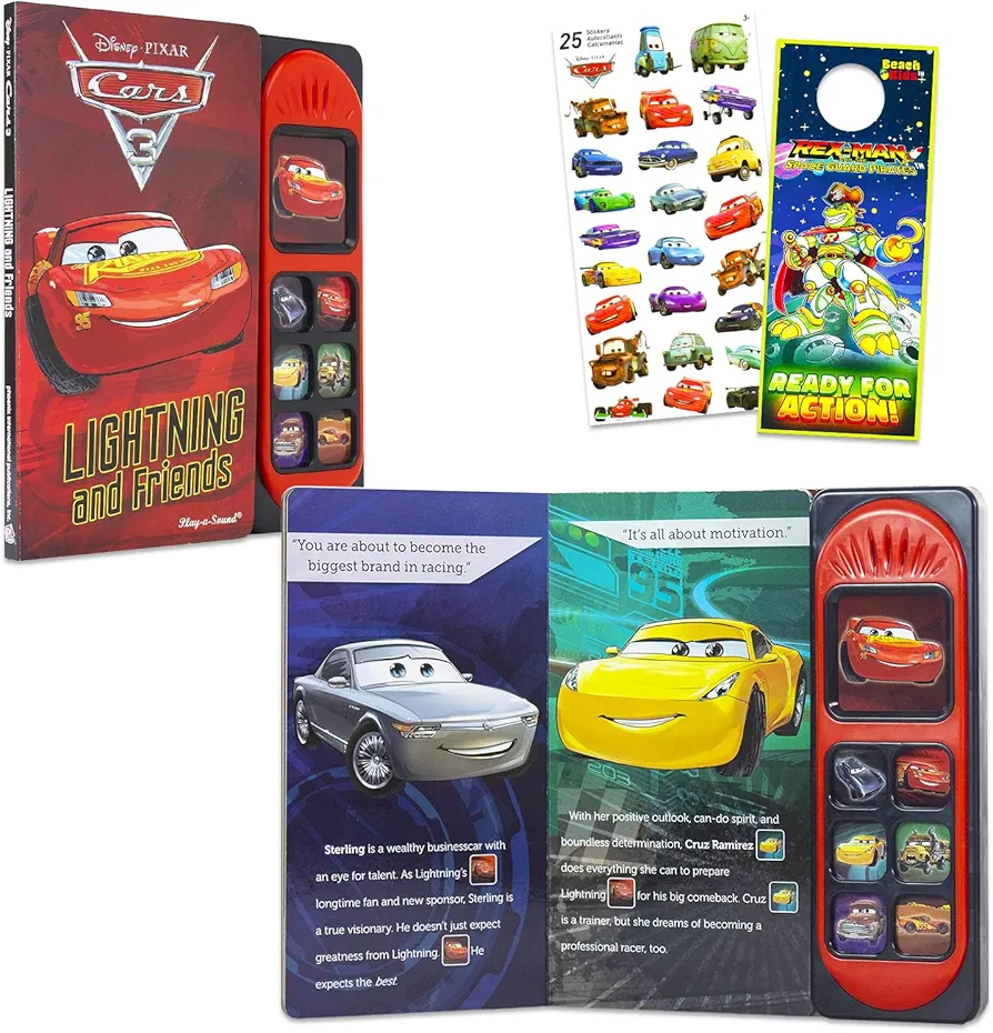 Disney Cars Sound Books for Toddlers - Bundle with Disney Cars Interactive Sound Book Featuring Lightning McQueen, Jackson Storm, More Plus Stickers | Disney Sensory Books for Toddlers