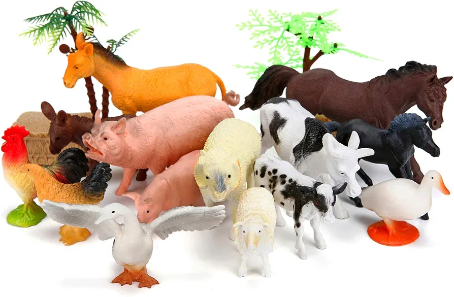 WODMAZ Farm Animals Figures Toys, 26PCS Realistic Jumbo Plastic Farm Figurines Playset includes Fences, Learning Educational Toys for Boys Girls Toddlers Bath Cupcake Topper Birthday Set